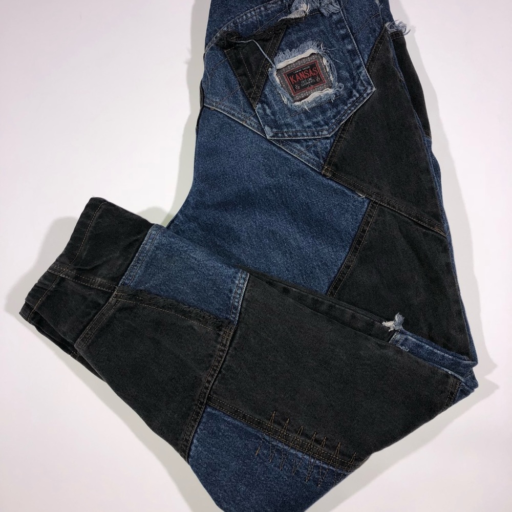 VTG UNION MADE DENIM 2 PIECE PATCHWORK GOTH CYBER - Picture 6 of 8